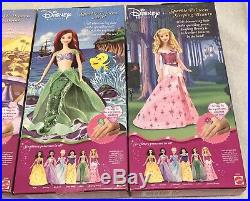 4 Mattel Disney Sparkle Princess Jasmine Ariel Belle Aurora Dolls NRFB 2004