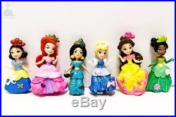 6pcs Disney Princess Cake Toppers Dolls Character Figures Toy Miniature 85mm 50