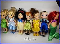7 Disney Princess ANIMATORS Doll Lot Toddler Tinker Bell Ariel Aurora Elsa Anna