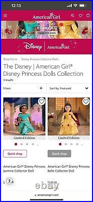 American girl Disney Princess Jasmine Doll Collector's Limited edition. NIB