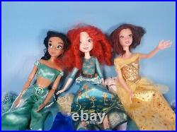 Barbie Disney 32 Piece Princess Dress Gown & Doll Lot Belle Brave Jasmine