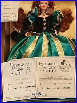 Barbie Evergreen Princess Red Hair Disney Doll &Teddy Bear Show With Pin And
