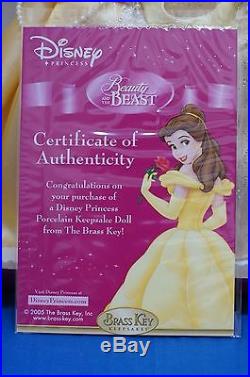 Belle Disney Classic Princess Brass Key 15 Porcelain Doll & Castle Music Box