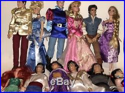 DISNEY PRINCESS & PRINCE Barbie DOLL Lot of 12 Ariel Eric Jasmine Aladdin Flynn