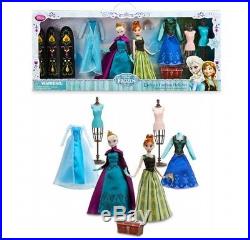 DISNEY STORE FROZEN DELUXE FASHION DOLL SET Elsa Anna Classic 4 outfits Trunk