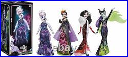 DISNEY VILLIANS Black & Brights Doll Collection. Set of 4 NEW In Dented Box