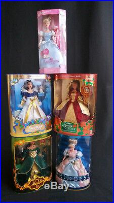 Disney Barbie Holiday Princess Dolls 5 lot Snow White Cinderellas Jasmine Belle