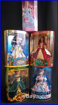 Disney Barbie Holiday Princess Dolls 5 lot Snow White Cinderellas Jasmine Belle