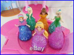 Disney Glitter Glider Castle MagiClip Princess 5 Dolls Set Lot Kingdom 2 Castles