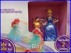 Disney Glitter Glider Flip n Switch Castle & 7 Princess Magic Clip MagiClip Doll