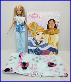 Disney Princess Cinderella Pocahontas Coloring Book Blue PJs Barbie Doll Lot