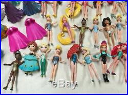 Disney Princess Magic Clip & Polly Pocket Mega Lot Dolls Dresses ++ 65 Pcs