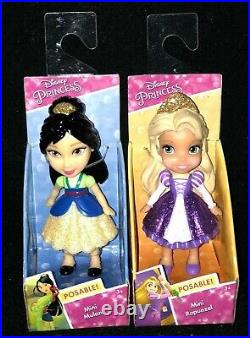 Disney Princess Posable Mini Toddler Dolls Mulan Ariel Belle Jasmine Aurora New