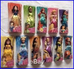 Disney Princess Royal Shimmer Doll COMPLETE Lot of 11 Ariel Belle Cinderella +
