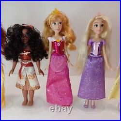 Disney Princess Royal Shimmer Doll Lot Full Set Unboxed 12 Dolls With Stands