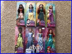 Disney Princess Royal Shimmer lot of 8 Elsa Ariel Tiana Snow White Merida Moana