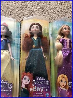 Disney Princess Royal Shimmer lot of 8 Elsa Ariel Tiana Snow White Merida Moana