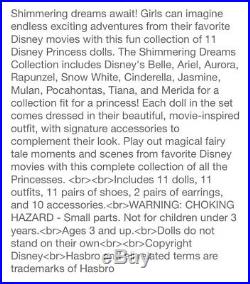 Disney Princess Shimmering Dreams Collection 11 Pack Dolls Princesses New
