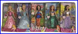 Disney Sparkle Princess Barbies Lot Of 5 Ariel Jasmine Cinderella Mulan Sleeping