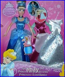 Disney Sparkling Princesses 3 Dolls 9 Fashions Belle Cinderella Aurora 12 Tiara
