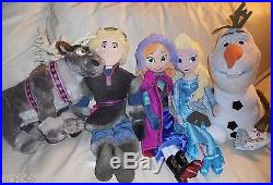 Disney Store Authentic Frozen Elsa Anna Olaf Sven Kristoff 20 Plush Dolls Set