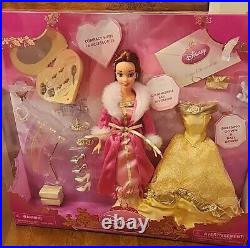 Disney Store Belle Princess Doll Ball Gown dress Set Beauty & Beast jewelry lot