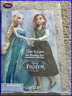Disney Store Frozen Elsa Anna Ice Skating Doll Holiday Gift Set Nib