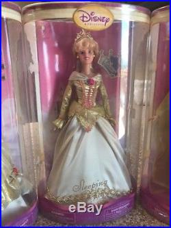 Disney Store Jasmine CINDERELLA Sleeping BEAUTY BELLE Golden Princess Doll SET