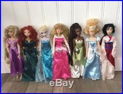 Disney Store Princess Singing 17 Doll LOT-Ariel, Mulan, Belle, Tiana, Aurora