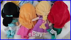 Disney Store Princess Toddler Plush Dolls Doll SET LOT of 8 RETIRED 12 2015 HTF