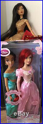Disney singing dolls 17 LOT of 3 Ariel, Pocahontas, Jasmine + HER ORIGINAL BOX