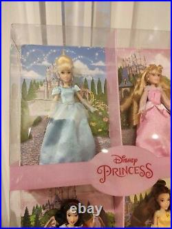 Disney store Princess Cinderella Belle Snow White Aurora 4x Mini Doll Set NEW