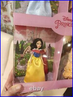 Disney store Princess Cinderella Belle Snow White Aurora 4x Mini Doll Set NEW