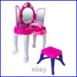 Girls Kids Glamour Mirror Make Up Dressing Table Vanity Role Play Set Light Gift