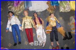 HUGE LOT Disney 12 dolls Prince Princess accessories GUC Cinderella Belle Eric