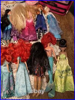 HUGE LOT Of Disney Dolls & Barbie Dolls Mattel With Two Storage Cases