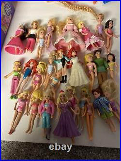 Huge lot Polly Pocket dolls 37 dolls vintage+/new playset+ magiclip/ Disney/case
