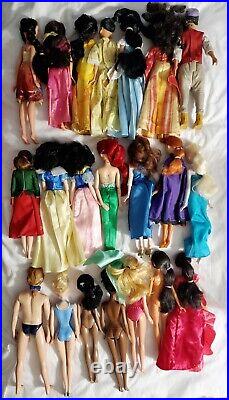 Huge lot of 21 used disney prince & princess charactor dolls READ