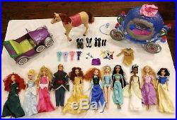 Large Lot Of 11 Disney Princess Dolls Pets Clothes Horse Car Transform Carriage