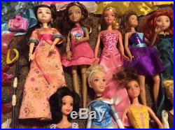 Large Lot Of 12 Barbie & Disney Princess Dolls With Clothes & Accessories