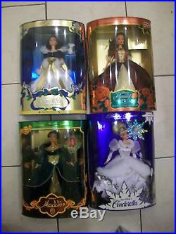 Lot 4 Disney Holiday Princess Cinderella Belle Jasmine & Snow White Dolls