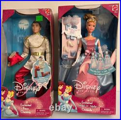 Lot of 2 Disney Princess Enchanted Swirl'n' Style Cinderella Doll 2001 &Prince