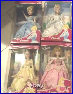 Lot of 3 Disney Princess Cinderella -Aurora Doll -Belle Brass Key