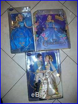 Lot of 3 Disney Store Film Collection Cinderella Live Action Dolls & Prince