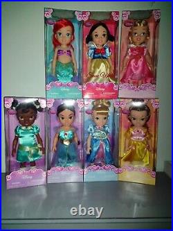 Lot of 7 Disney Store Disney Toddler Princess, 16 NEW Aurora, Tiana, Jasmine, +