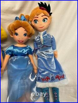 Lot of 7 RARE Disney Store Princess Rag Dolls 18 inch Soft Plush Mulan Alice
