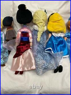 Lot of 7 RARE Disney Store Princess Rag Dolls 18 inch Soft Plush Mulan Alice