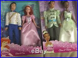 Mattel Disney Princess Ariel & Eric and Tiana & Naveen doll couple set NRFB RARE