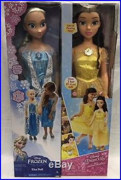NEW Lot of 2 Disney Princess Dolls MY SIZE Elsa + Belle 38 Over 3 Feet Tall