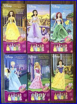 NRFB Complete Set of 6 Dolls 2004 Disney Sparkle Princess Barbie Dolls MINT VTG